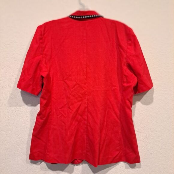 Elegant Vintage 90s Red Blouse Pearl Buttons Collared Shirt Jacket Shacket sz 12 - Picture 6 of 11